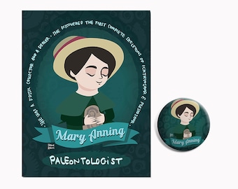 Science Gift Mary Anning Pin & Postcard Inspirational Women in Science Paleontology Women History Month Women in STEM Gift Paleontologist