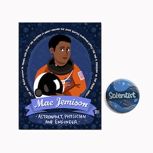 Scientist Pin & Mae Jemison Postcard: Science Gift