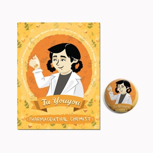 Tu Youyou Épinglette et carte postale Women in Science Cadeau de remise des diplômes Women in STEM Cadeau pour scientifique Femme chimiste Cadeau du mois AAPI pour médecin