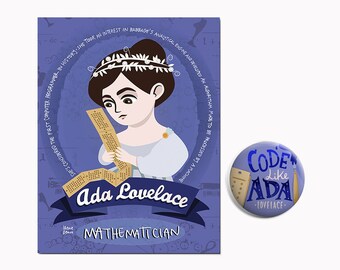 Ada Lovelace Pin & Postcard Set: Science Teacher STEM Gift