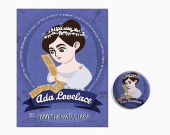 Ada Lovelace Pin & Postcard Women in Science Artwork Computer Science Gift STEM Women Female Mathematician Empowering Artwork Tech Pioneer