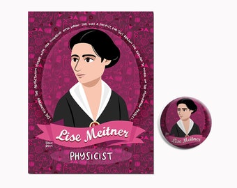 Lise Meitner Women in Physics STEM Educational Set Physics Icon Female Scientist Women Empowerment in STEM Gift for Scientist Pin & Postcard