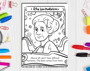RITA LEVI MONTALCINI, Coloring page, Printable Drawing, Women in Stem, Women in Science, Women's Month, Women in History, Downloadable