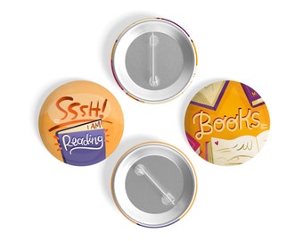 Book Pin Set: Librarian Gift, Bookworm Reading Collection (Two Pins)