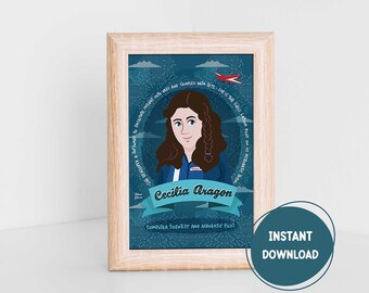 Women in Tech Cecilia Aragon Computer Science Printable Postcard Women in STEM Print Women in Science Classroom Decor Women in Aviation Art