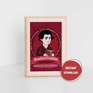 Wydrukowana pocztówka ROSALIND FRANKLIN Kobiety w nauce Prezent dla nauczyciela Wydrukowana dekoracja klasy STEM Kobiety Chemia Sztuka ścienna Pobieranie cyfrowe