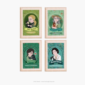 Mulheres na arte de parede da ciência Mulheres na decoração da sala de aula STEM Cartão postal Jane Goodall Dian Fossey Biruté Galdikas Rachel Carson Mulheres na impressão STEM