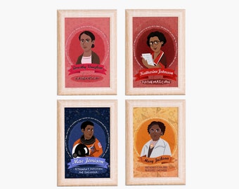 Black History Month Wall Art Postcard Mae Jemison Katherine Johnson Dorothy Vaughan Mary Jackson Women in STEM Classroom Decor Bundle Print