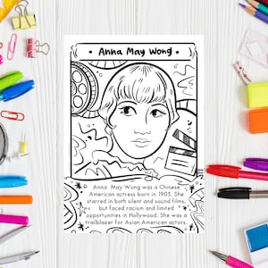 Asian American Heritage Month AAPI Printable Coloring Page Anna May Wong Quote Coloring Page Teaching Resource Bulletin Board Women History