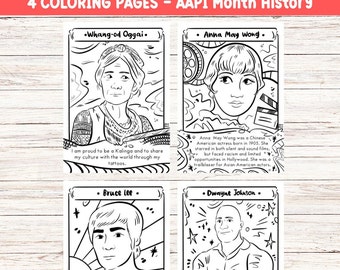 AAPI Printable Coloring Page Bundle Set AANHPI Educational Printable Drawing Teacher Lesson AAPI Heritage Month Historical Portrait Drawing