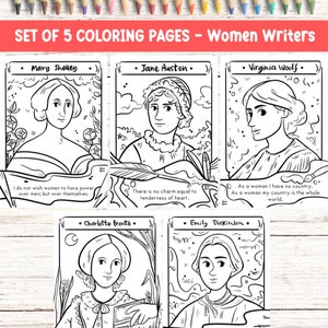 Women in Literature Downloadable Coloring Page Women Writer Literary Coloring Sheet Women History Month International Women Day Activity