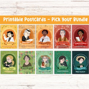 Set di 15 cartoline illustrate donne e scienza - digital download