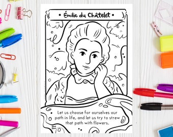 Printable Drawing Women in Math Emilie du Chatelet Coloring Page Famous Mathematician Women in Mathematics Women History Coloring Sheet