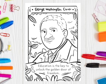 George Washington Carver Coloring Page Black Heritage Month Coloring Sheet Influential Black Men History Printable Drawing Historical Figure