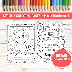 Maria Montessori Printable Coloring Page Bundle Montessori Day Coloring Sheet Teacher Resource Learning Material Montessori Activity Drawing