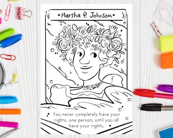 Pride Month Coloring Page Marsha P. Johnson LGBTQ+ Leader Pride Colouring Page Black History Month Adult Coloring Page Black Month Sheet