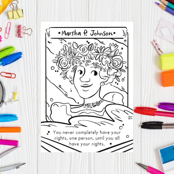 Pride Month Coloring Page Marsha P. Johnson LGBTQ+ Leader Pride Colouring Page Black History Month Adult Coloring Page Black Month Sheet