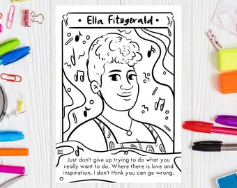 Black History Month Ella Fitzgerald Coloring Page Famous Artist Printable Drawing Women History Month Coloring Sheet Women in History Print