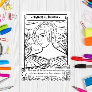 Quote Coloring Page Therese of Bavaria Printable Drawing Women in Stem Print Botanist Drawing Women in History Downloadable Coloring Sheet