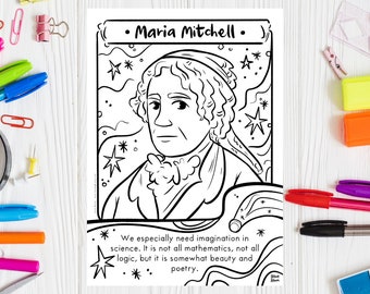 Science Coloring Page Astronomer Coloring Sheet Maria Mitchell Female Scientist Printable Drawing Downloadable Women in Science Print