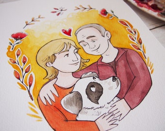 Family portraits illustration, personalized family drawing