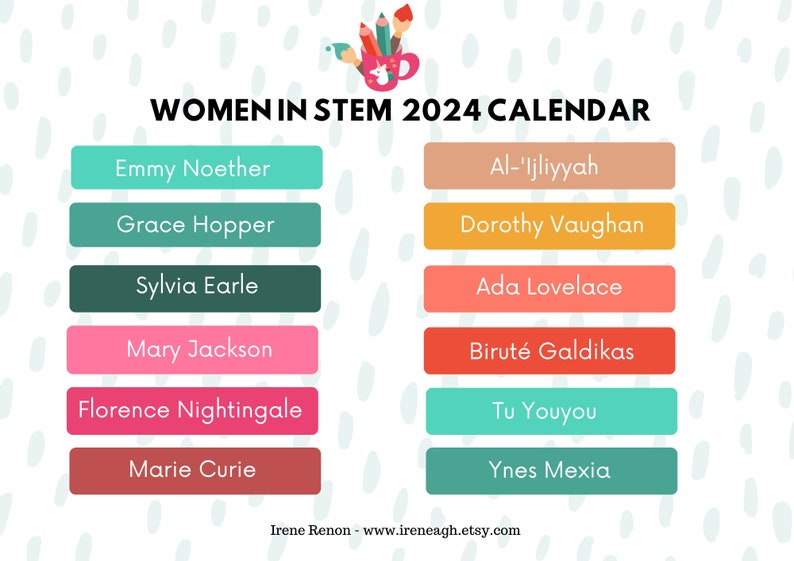 Calendar Printable 2024 Monthly Calendar Women in STEM Printable Calendar 2024 Calendar Monthly Calendar Science Calendar Women in Science image 2