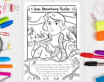 Zoologist JOAN BEAUCHAMP PROCTER Women in History Month Printable Coloring Page Inspirational Women History Month Stem Women Herpetologist