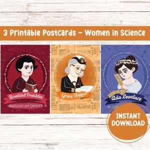 Donne nella scienza, cartoline stampabili, Ada Lovelace, Grace Hopper, Rosalind Franklin