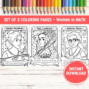 Famous Mathematicians Coloring Page Women in Math Printable Drawing