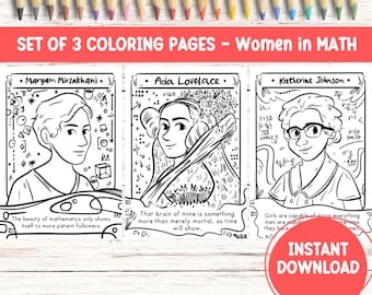 Famous Mathematician Coloring Page Women in Math Printable Drawing Mathematics Downloadable Coloring Sheet Female Scientist Print STEM Women