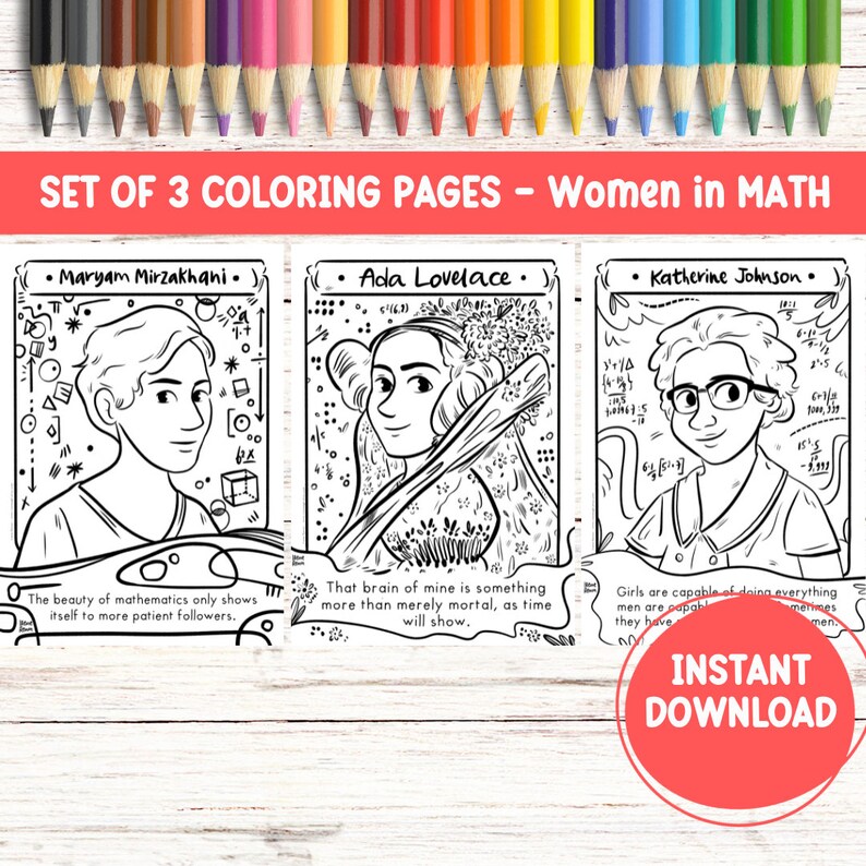 Famous Mathematicians Coloring Page Women in Math Printable Drawing
