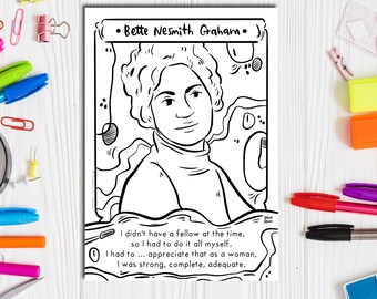 Famous Inventor, BETTE NESMITH GRAHAM, Inventors, Coloring page, Digital Download, Women in Stem, Printable Coloring Page, Women in History