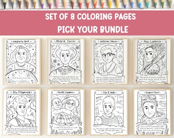 Coloring Page Bundle Women in History Month Science Custom Coloring Page Coloring Sheet Women in STEM Printable Set of 8 Pick Your Favorite
