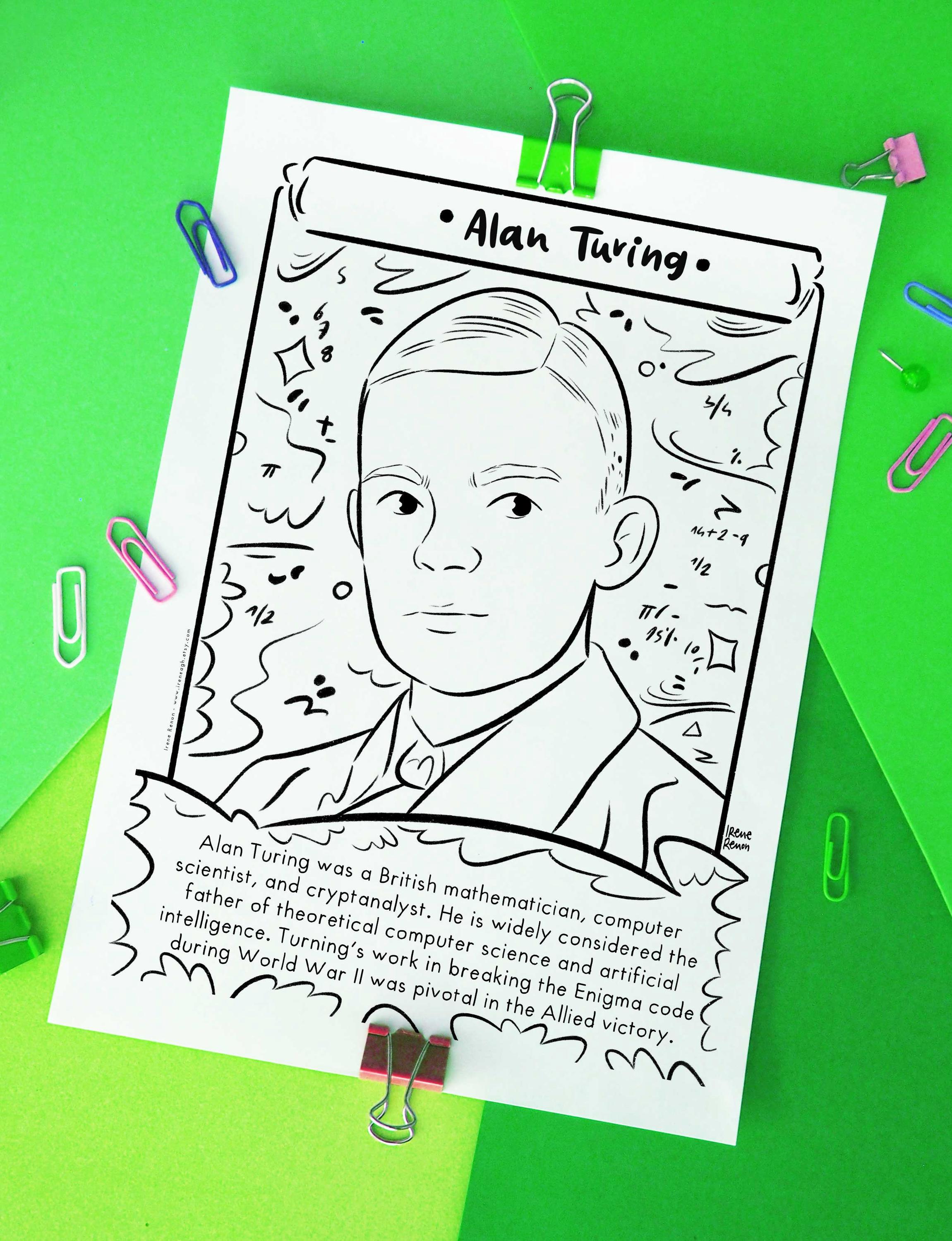 Alan Turing Coloring Page: STEM Class Activity (printable) - Etsy UK