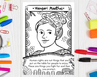 Wangari Maathai Coloring Page Environmental Activist Black History Month Coloring Sheet Black Women in History Inspiring Women Day Printable