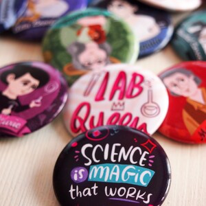 Science Button Pin 5 Science Lab Pin Science Pin Teacher Appreciation Gift Custom Pin Bundle Researcher Present Women in STEM Geeky Gift image 5