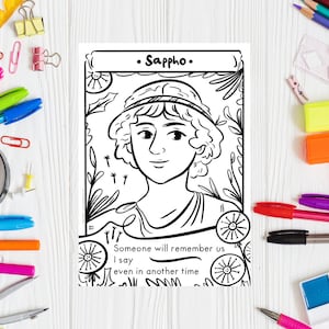 Sappho Coloring Page Printable Women in Literature Women Writer Women History Month Female Writer Women Author Strong Woman Digital Download