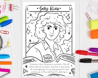 Science Coloring Page Sally Ride Women in Space Women History Month Printable Drawing Female Scientist Astronaut Print STEM Coloring Sheet