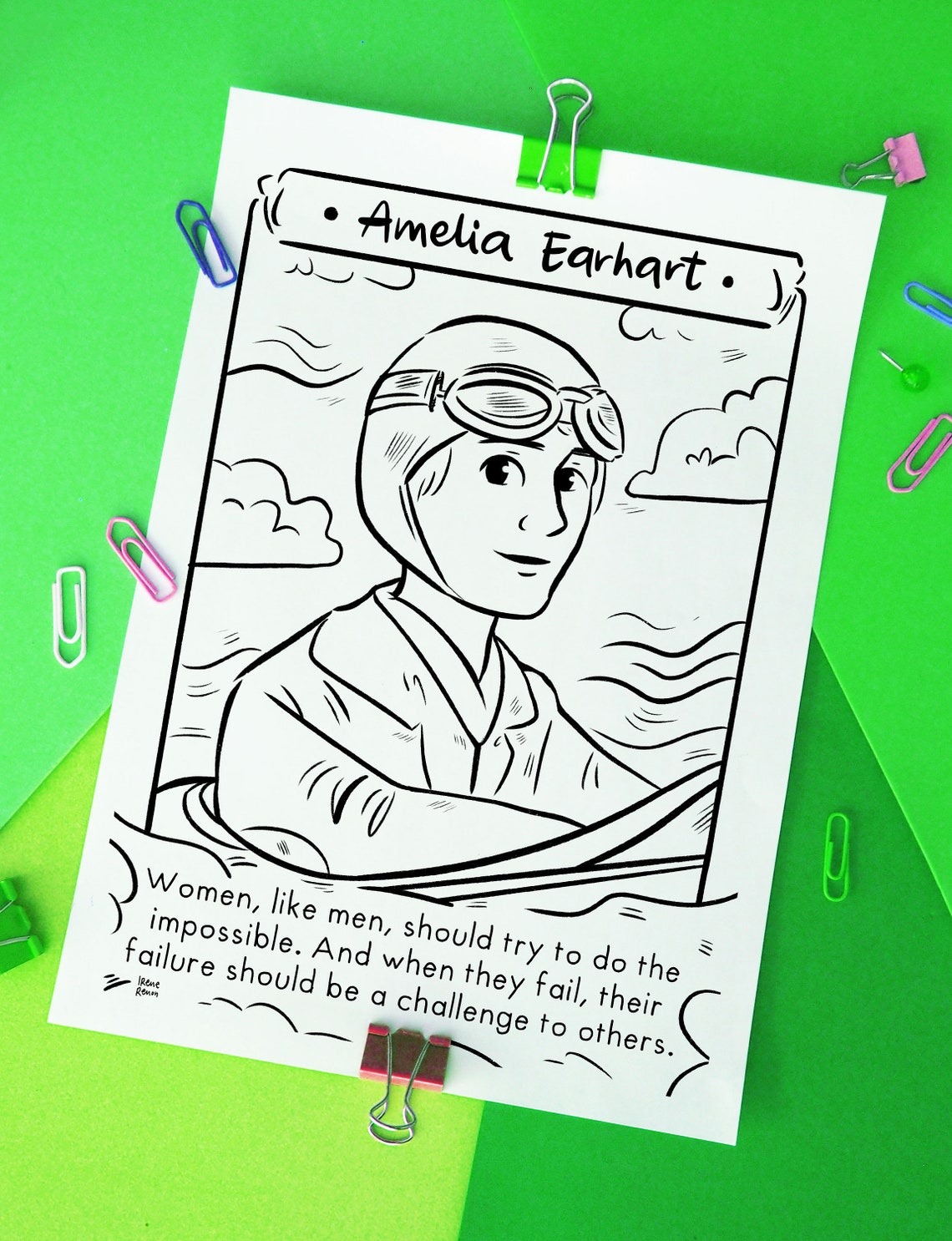 Amelia Earhart Coloring Page Women in History Printable - Etsy