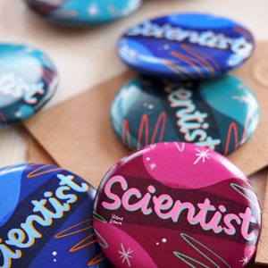 Science Button Pin 5 Science Lab Pin Science Pin Teacher Appreciation Gift Custom Pin Bundle Researcher Present Women in STEM Geeky Gift image 3