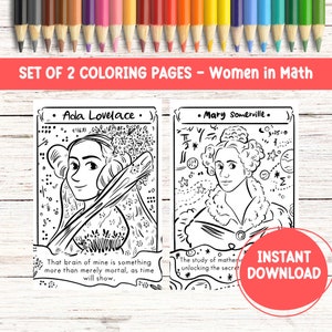Ada Lovelace & Mary Somerville STEM Coloring Page Math Worksheet Colouring Page Printable Coloring Sheet Women in Science Printable Drawing