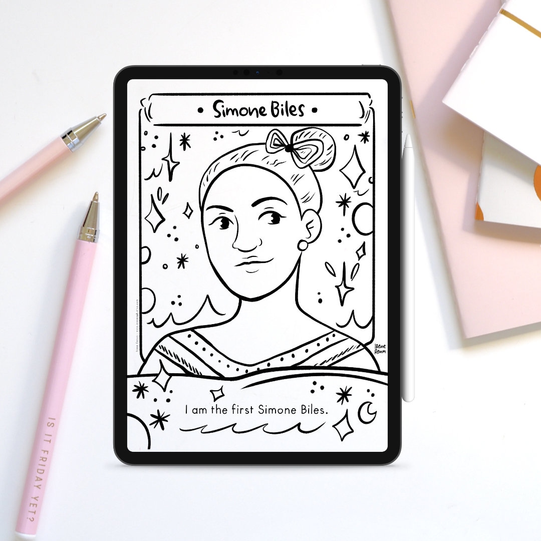 Coloring Page Simone Biles Women History Month Digital Coloring Page