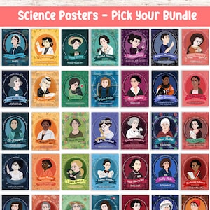 Paquete de decoración para aulas de ciencias Póster de mujeres en STEM Arte de pared de ciencias Regalo para profesores de ciencias Decoración de habitación de niña con temática científica Científico famoso