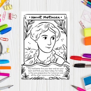 Women Writer Coloring Sheet Women in Literature Printable Coloring Page Harriet Martineau Women Author Colouring Page Female Writer Print