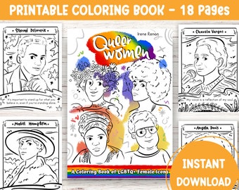 Coloring Book Pride Month LGBTQ+ Pride Printable Coloring Page Queer Female Icon Coloring Book for Adult Pride Colouring Book Downloadable