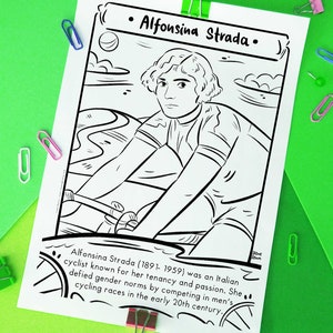 Alfonsina Strada Women History Month Coloring Sheet Historical Figure Women in Cycling Printable Drawing