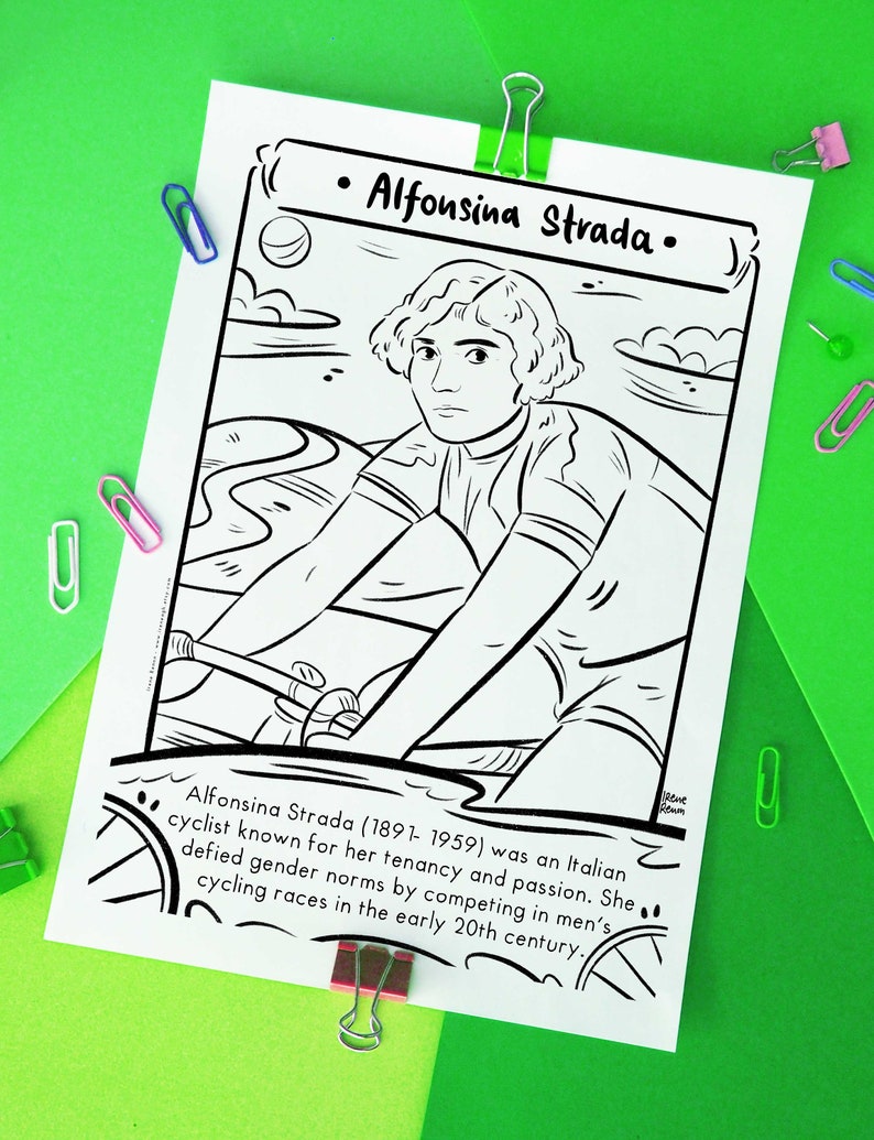 Alfonsina Strada Women History Month Coloring Sheet Historical Figure Women in Cycling Printable Drawing