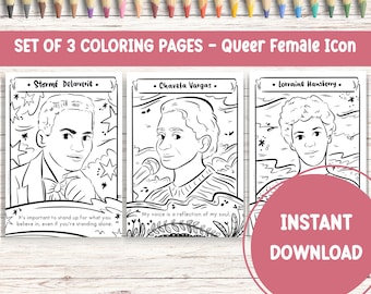 Pagine da colorare con icone queer: materiale stampabile LGBTQ per il mese dell'orgoglio (download digitale)