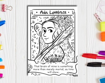 Ada Lovelace, Coloring Page, Female Scientist, Printable drawing, Colouring Page, Computer Science, Ada Lovelace Day, Math Teacher Printable