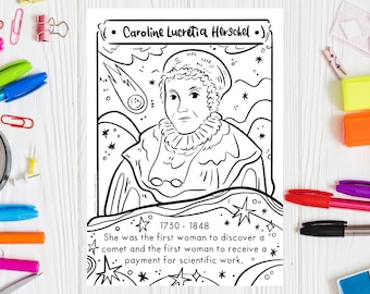 Women in Stem Coloring Page Science Teacher Material Coloring Sheet Caroline Herschel Women In Stem Activity Astronomer Printable Drawing